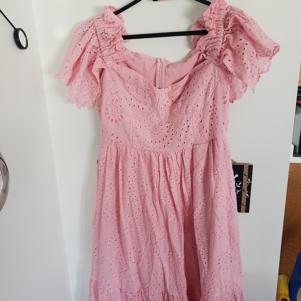Eyelet pink cotton dress